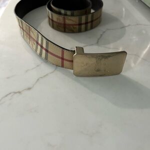 Burberry Beige and Red Checkered Belt